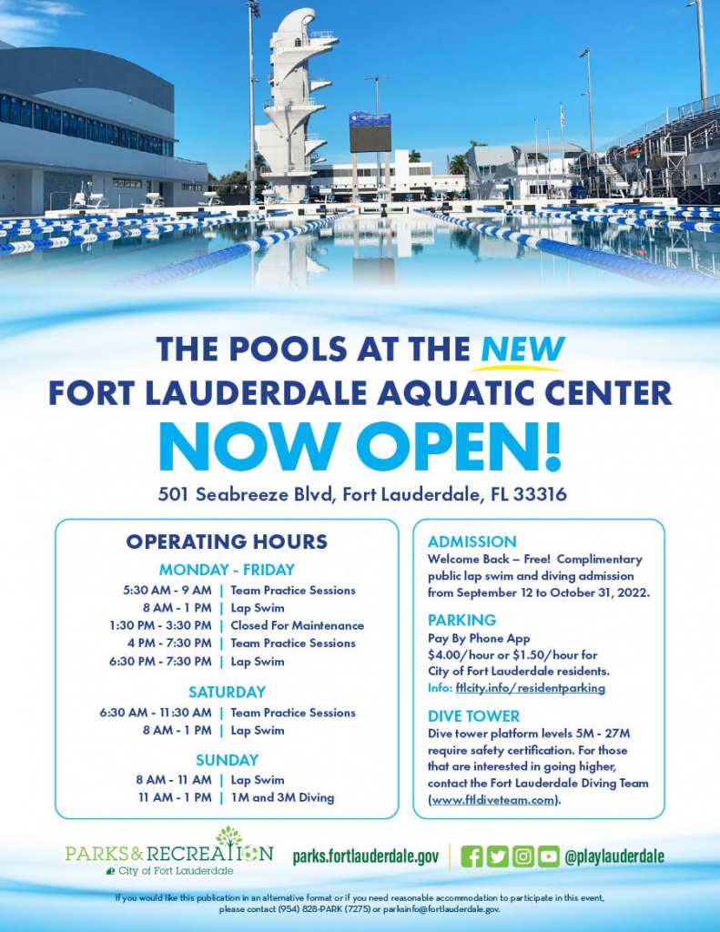 Fort Lauderdale Aquatic Center Pools Have Opened With Free Public Lap